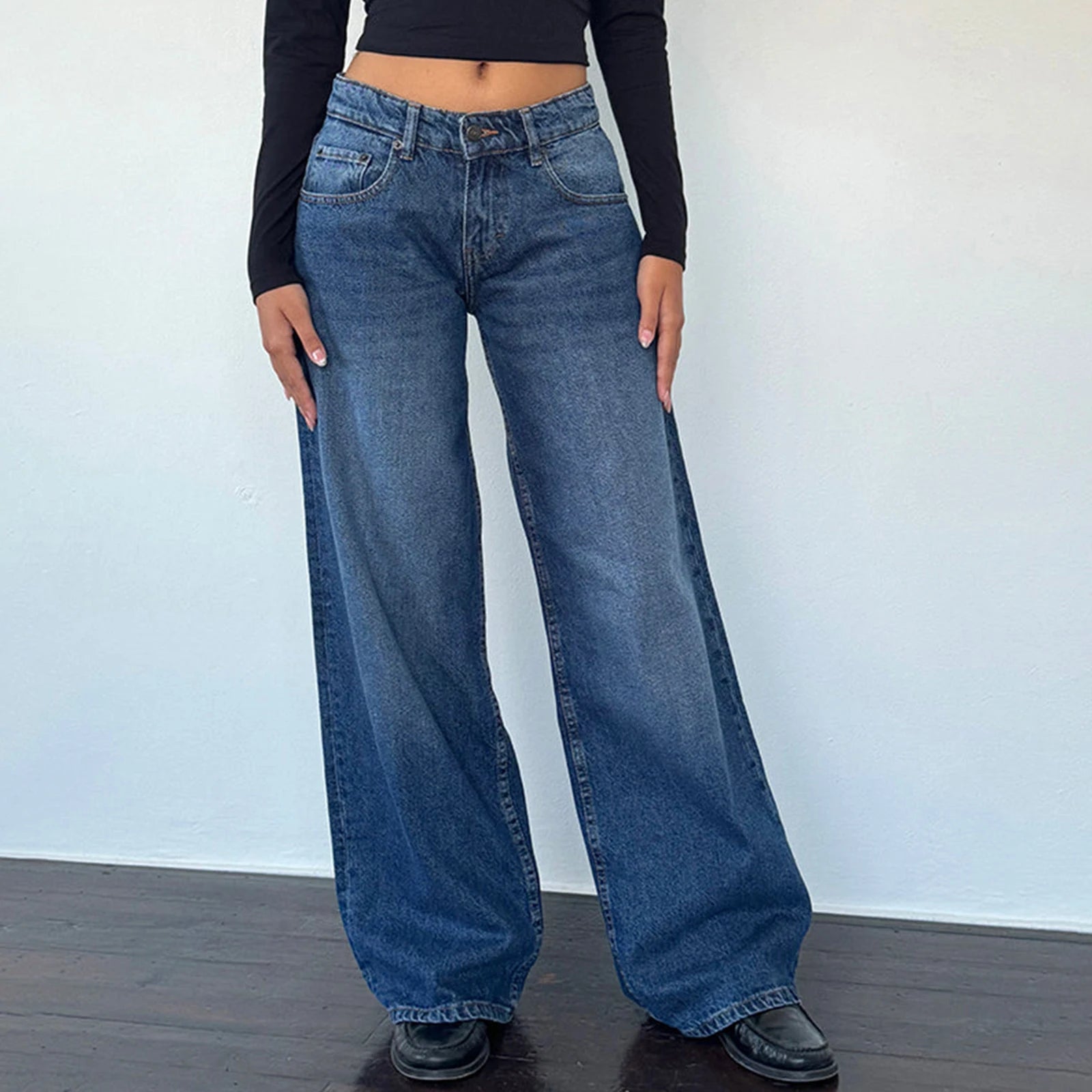 Women  Leg Boyfriend Jeans Denim Pants with Pocket Streetwear