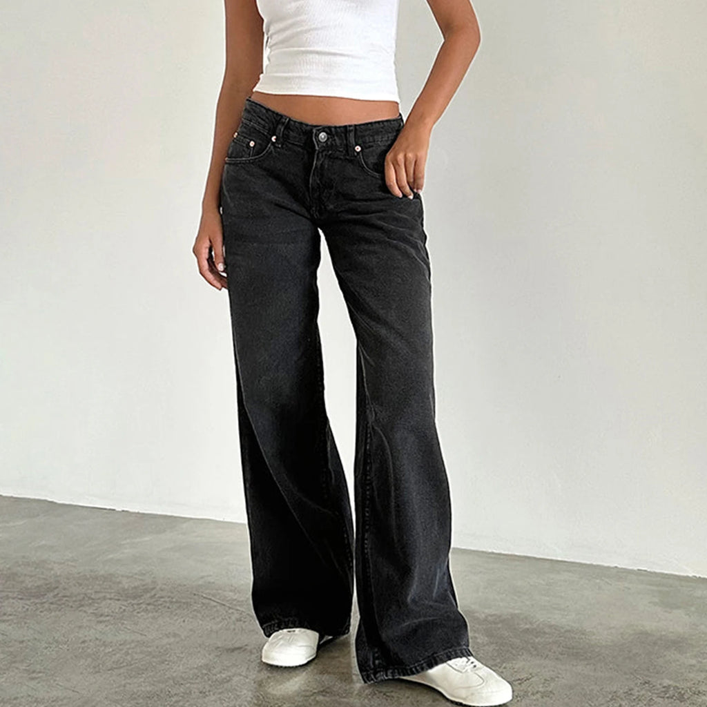 Women  Leg Boyfriend Jeans Denim Pants with Pocket Streetwear