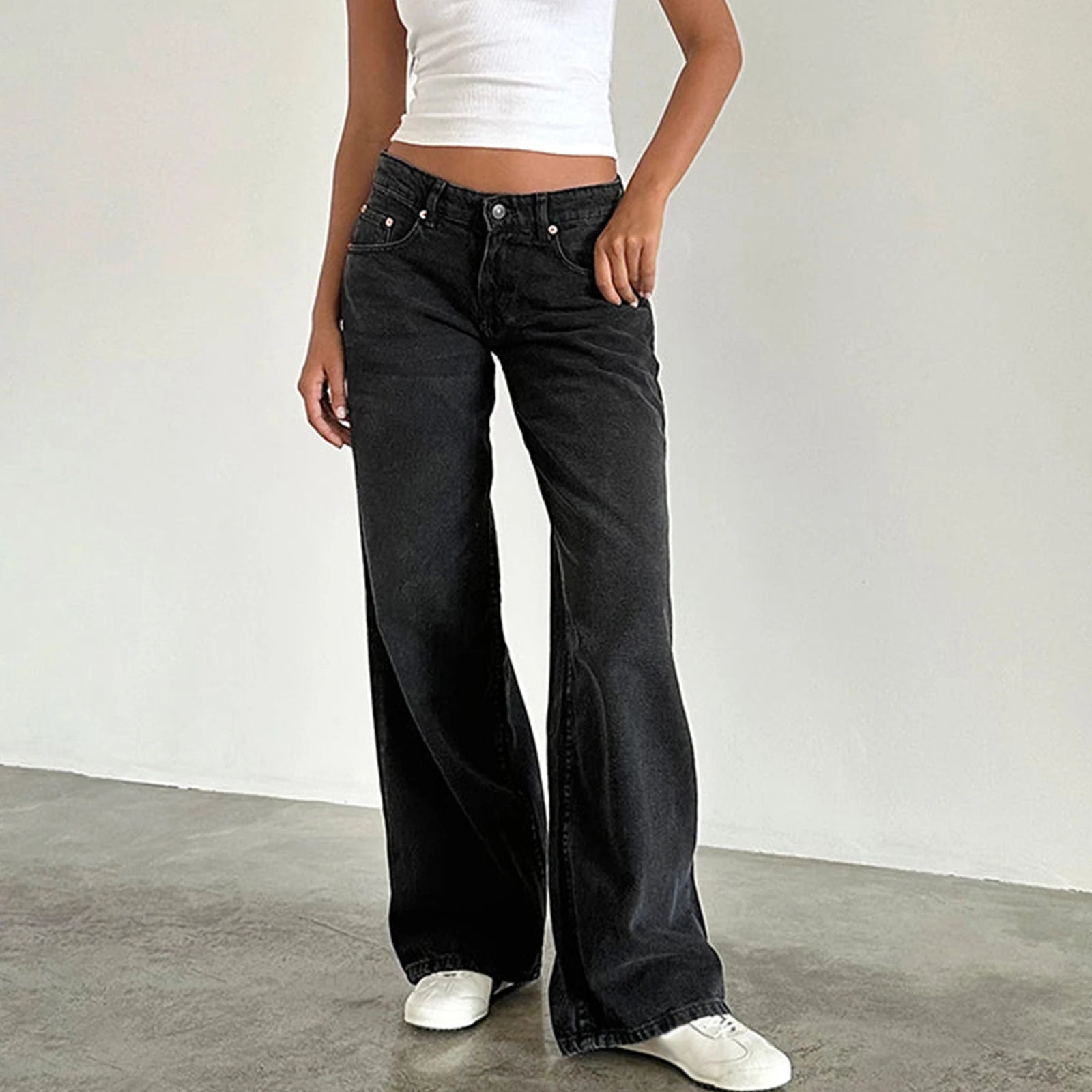 Women  Leg Boyfriend Jeans Denim Pants with Pocket Streetwear