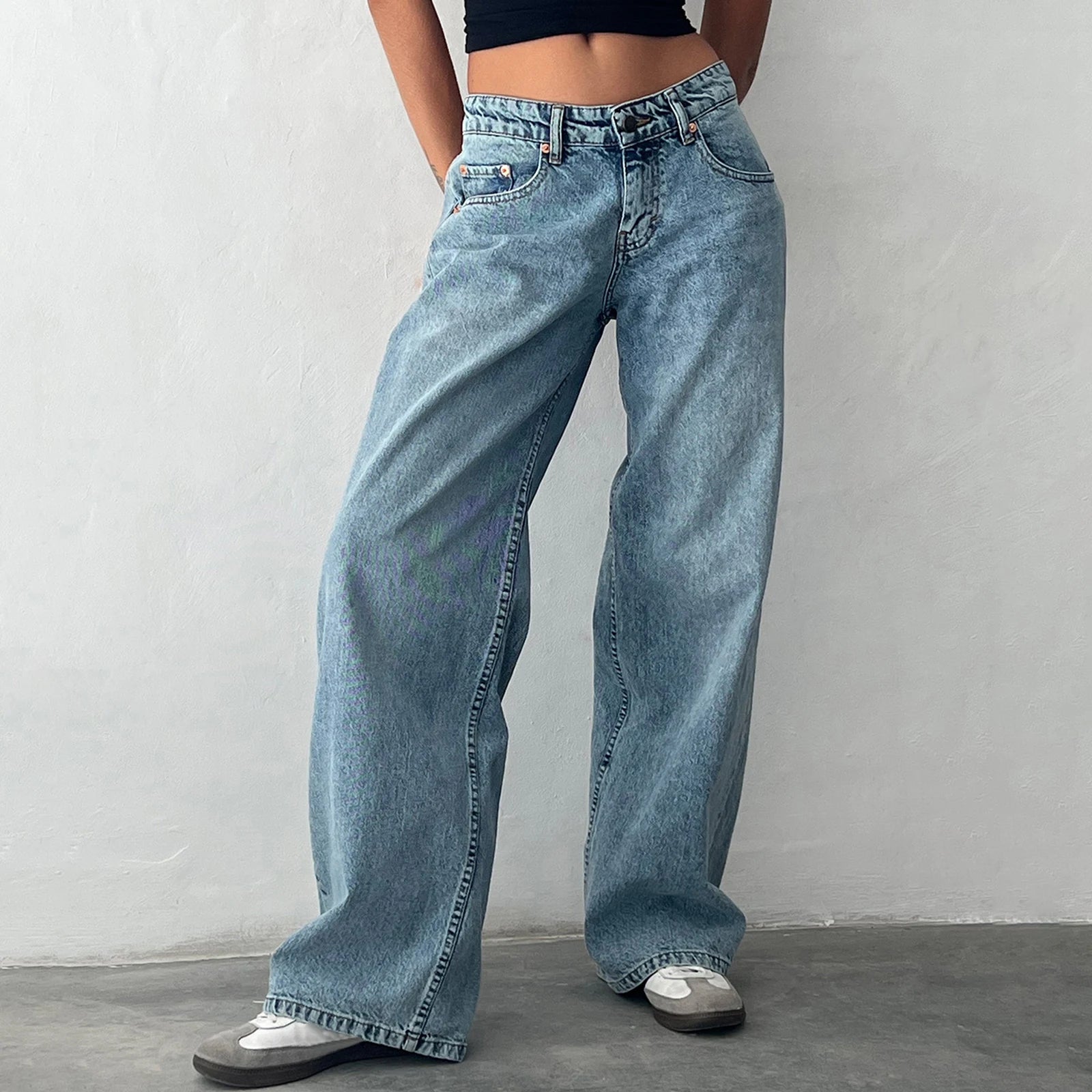 Women  Leg Boyfriend Jeans Denim Pants with Pocket Streetwear