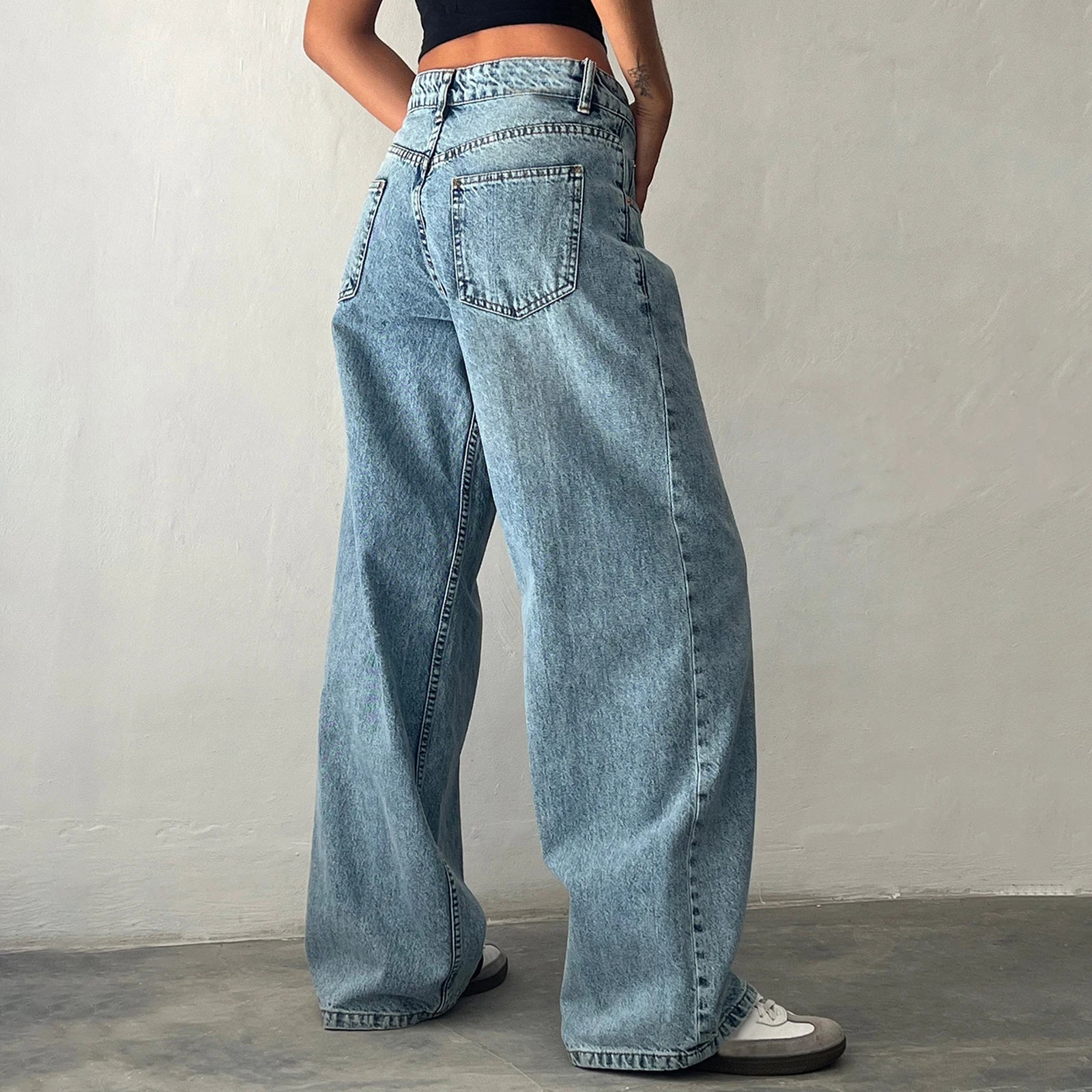 Women  Leg Boyfriend Jeans Denim Pants with Pocket Streetwear