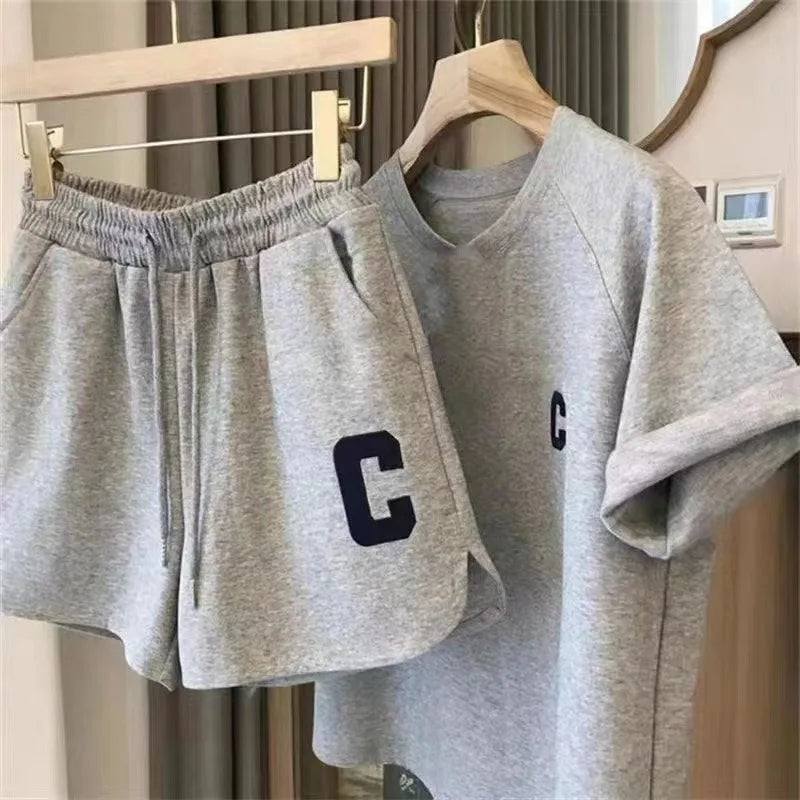 ﻿ 2 Piece Set Women Short Sleeve T-Shirt Casual