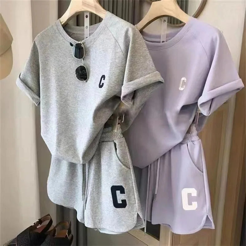 ﻿ 2 Piece Set Women Short Sleeve T-Shirt Casual