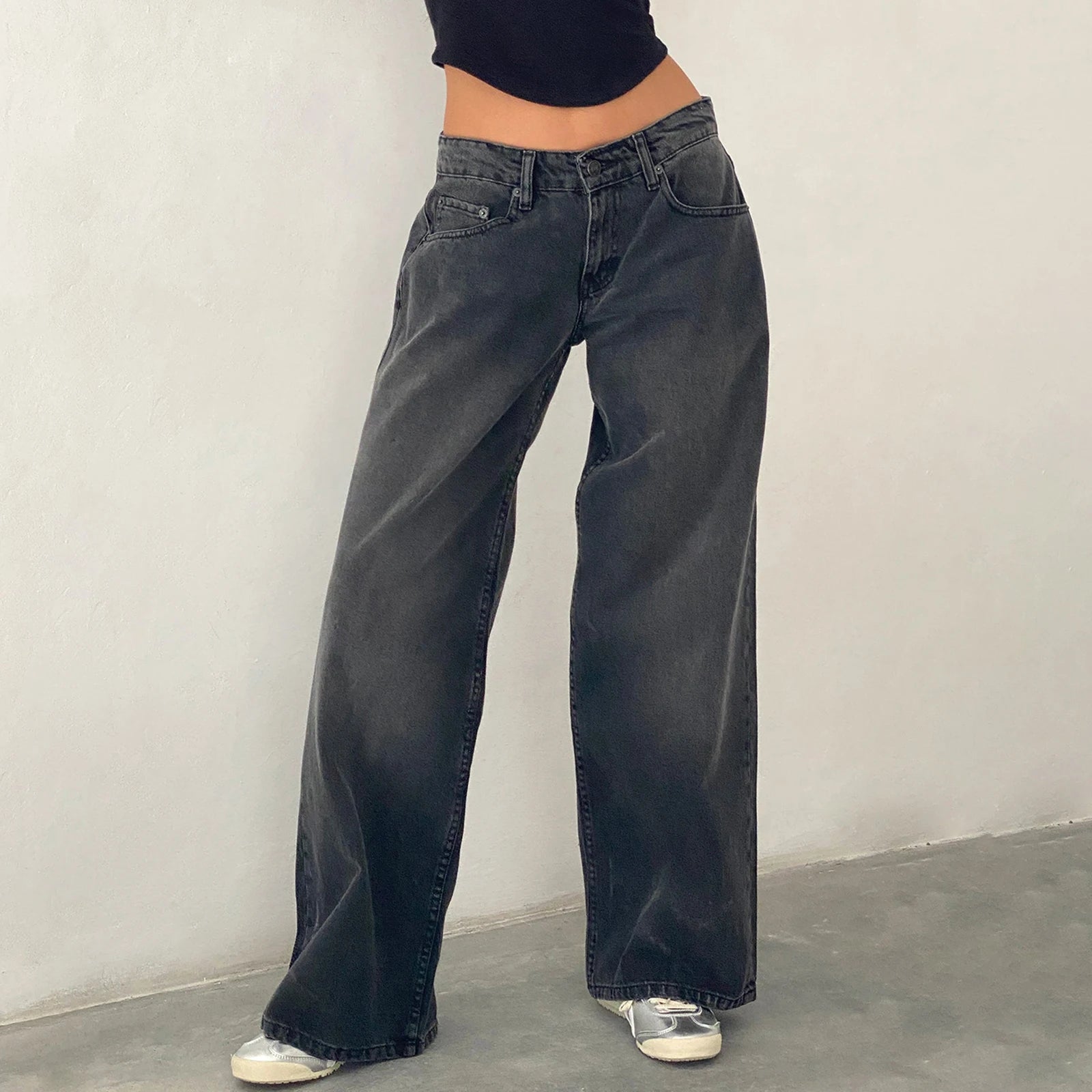 Women  Leg Boyfriend Jeans Denim Pants with Pocket Streetwear