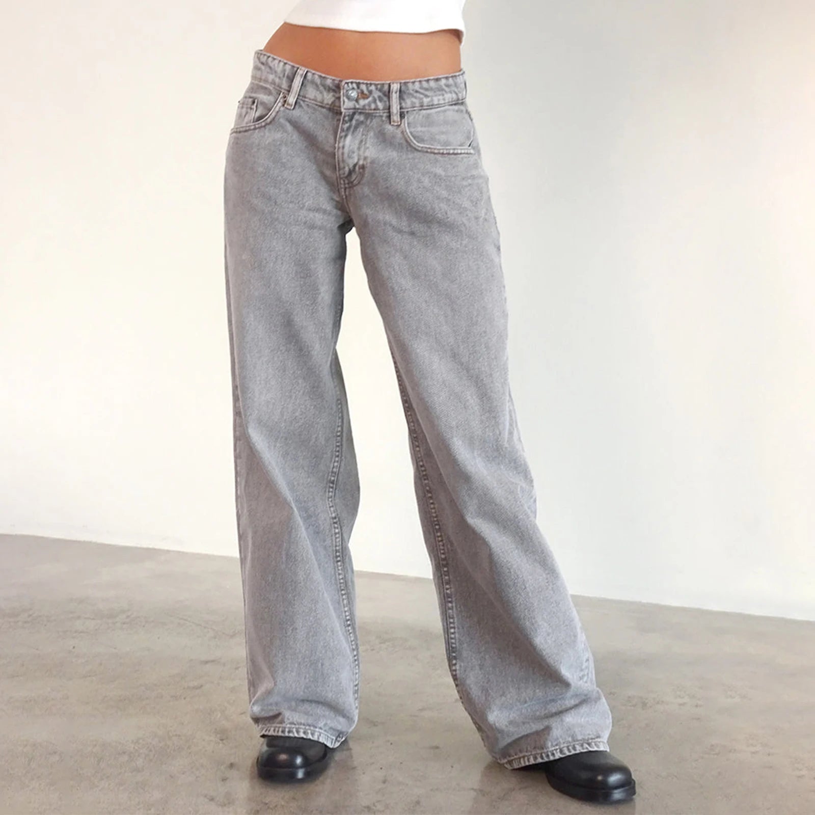 Women  Leg Boyfriend Jeans Denim Pants with Pocket Streetwear
