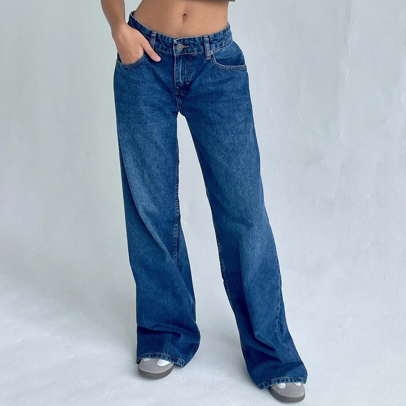 Women  Leg Boyfriend Jeans Denim Pants with Pocket Streetwear