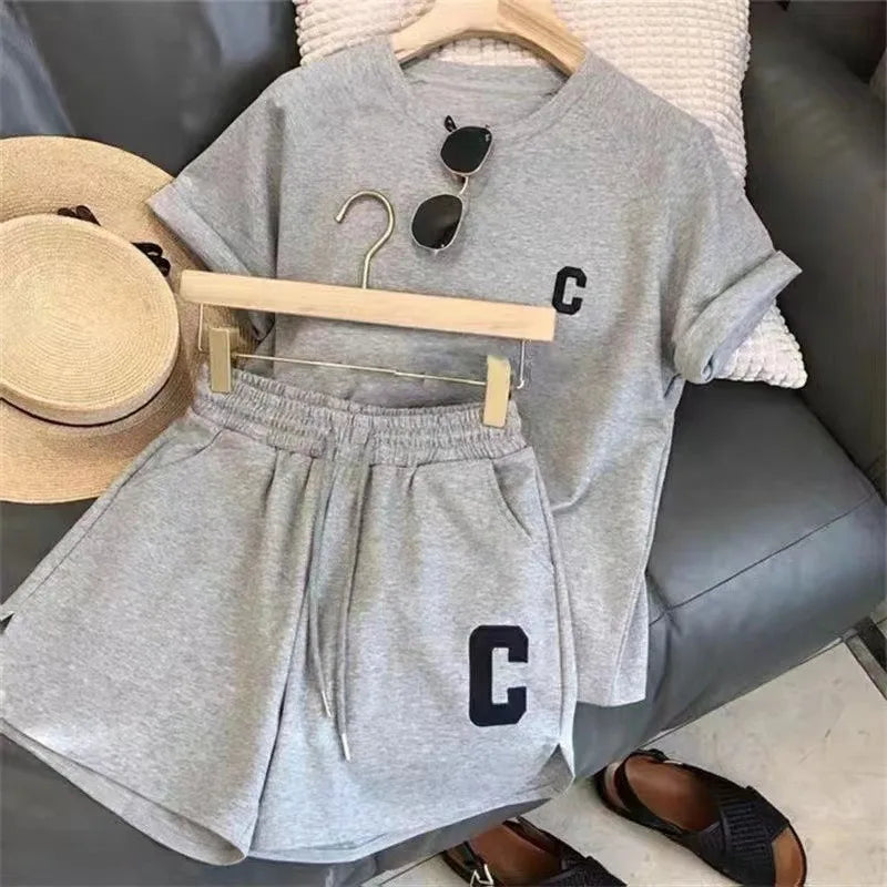 ﻿ 2 Piece Set Women Short Sleeve T-Shirt Casual