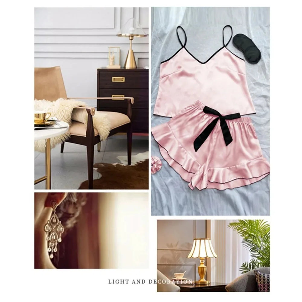 Women's Smooth Satin Pajamas V-Neck T-Shirt